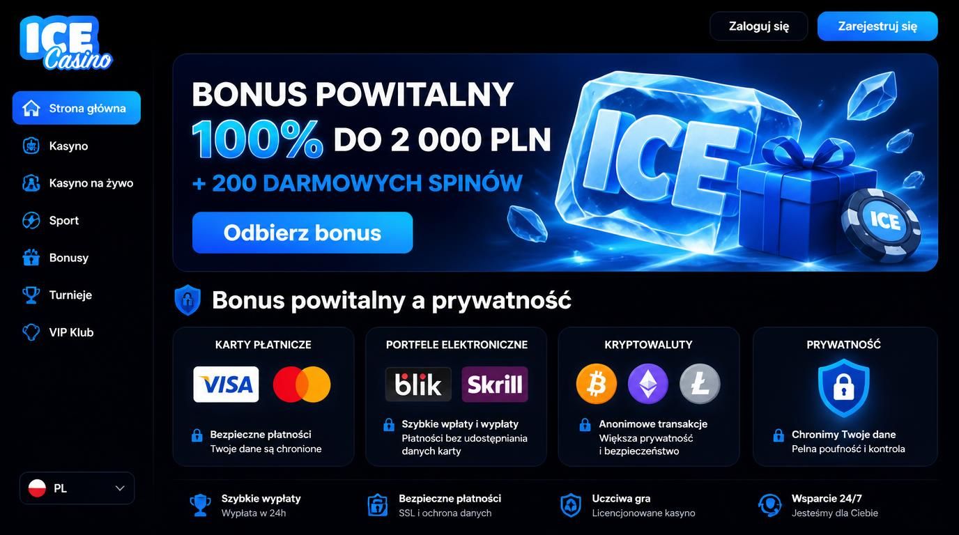Baner bonusu z metodami płatności i ikoną prywatności