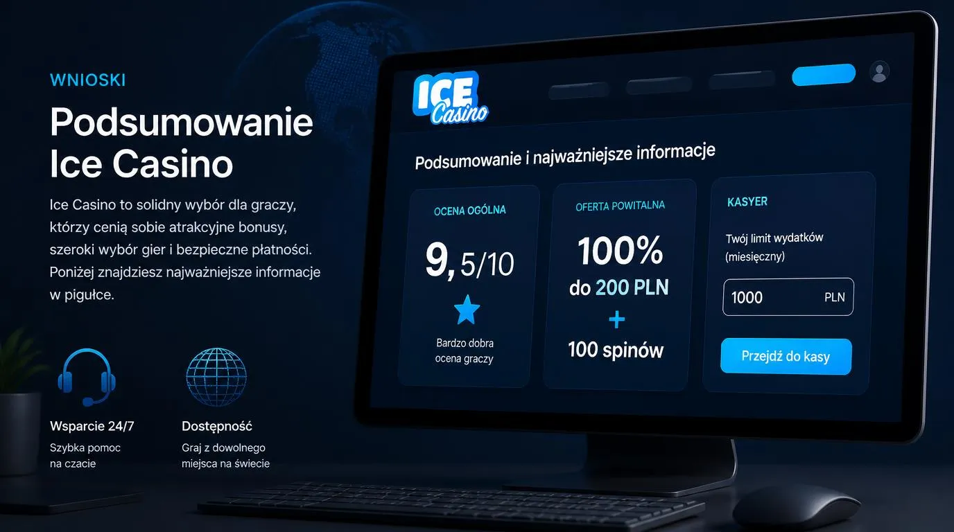 Panel kasyna z oceną 9,5/10, ofertą powitalną i przyciskiem przejścia do kasy